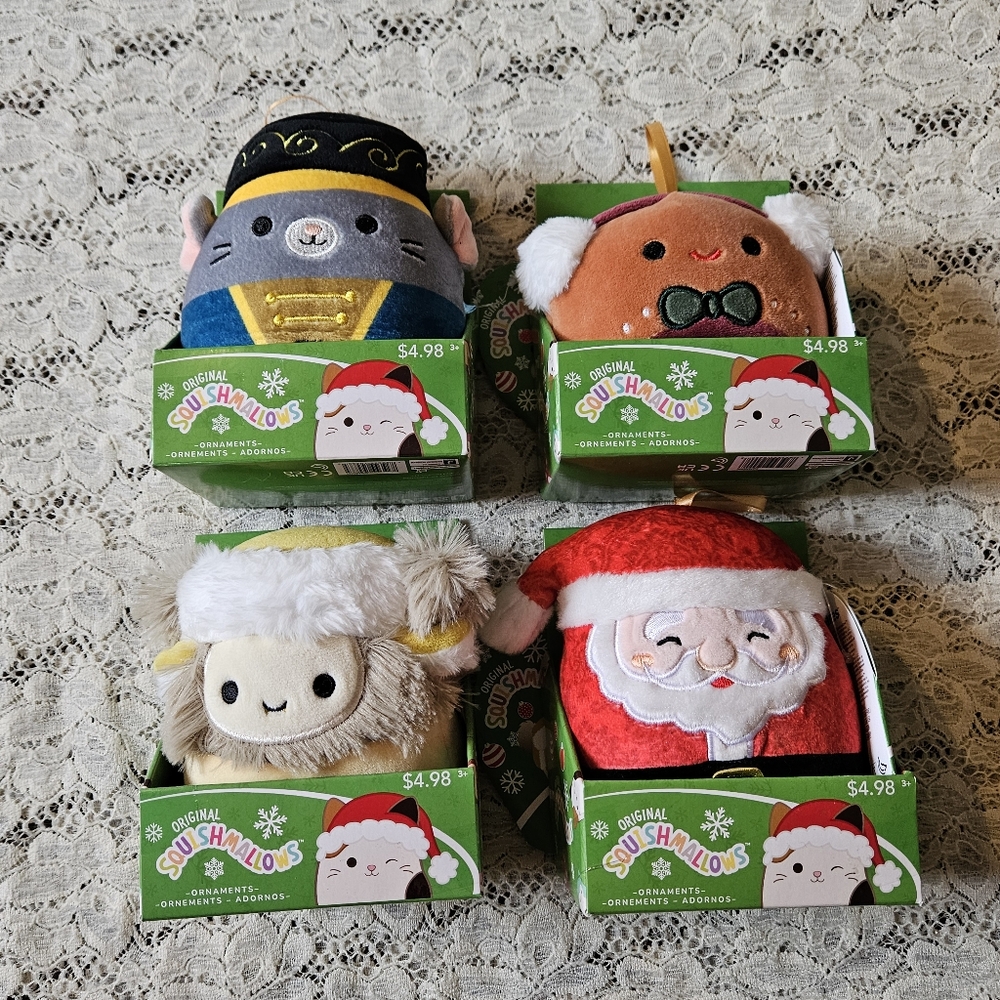2024 Squishmallows Christmas Ornaments Cash Nick Dray and Murray Mouse NEW